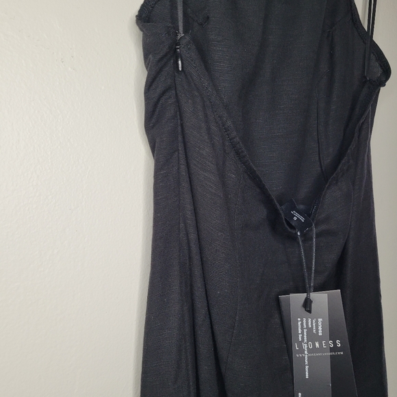 Lioness Halter Dress Linen Black Small GIZA Maxi Side Zipper Vaca Travel Resort - Picture 4 of 14